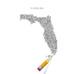 Florida sketch scribble map isolated on white background. Hand drawn vector map of Florida.