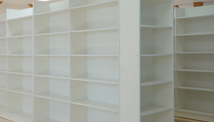 Empty shelves white furniture for store