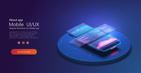 Online statistics and data Analytics.Digital money market, investment, finance and trading. Perfect for web design, banner and presentation. Isometric vector illustration.