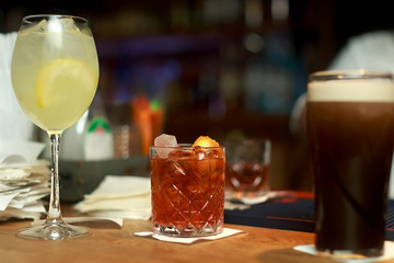 Few cocktails on bar in restaurant