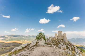 The ruins of an old medieval castle, Rocca Calascio, on the Apennine mountains in the heart of Abruzzo, Italy