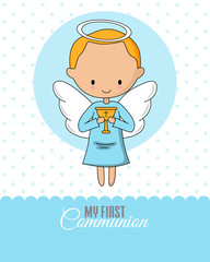 Angel with a chalice. Communion or baptism card
