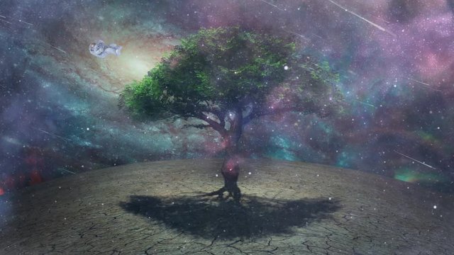 Spinning astronaut and mystic tree of life