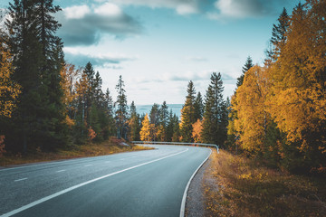 Vue sur la route d& 39 automne de Sotkamo, Finlande.