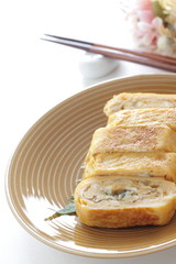 Japanese food, shiso herbal in Egg roll Tamagoyaki