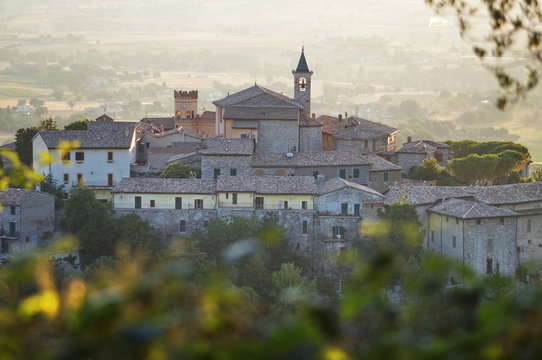 View of Giano dell'Umbria at dawn, Italy