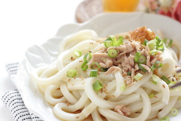 Japanese food, chikuwa fish cake mixed with Udon noodles