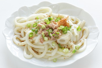 Japanese food, chikuwa fish cake mixed with Udon noodles
