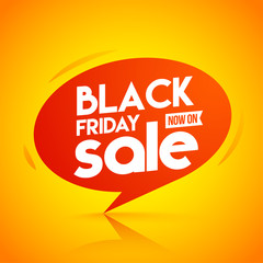 Now On Black Friday Sale tag on glossy orange background can be used as template or flyer design.