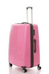 Isolated on white background big, pink luggage.
