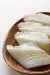 Freshness flat fish on wooden plate