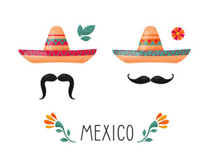Two sombreros with mustaches. For poster or postcard.