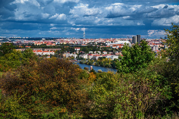 Prague city, autumn panorama.