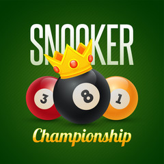 Snooker Championship banner or poster design with realistic bingo balls on green background.
