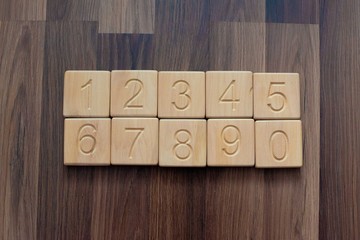 wooden squares with numbers and arithmetic signs