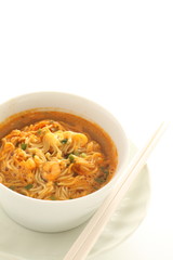 Asian instant noodles in white cup