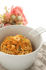 Asian instant noodles in white cup
