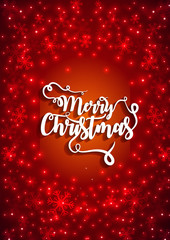Stylish Merry Christmas lettering on glossy, glowing red background for festival celebration greeting card design.