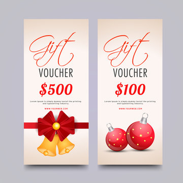 Christmas Gift Voucher or Coupon set with best discount price for advertisement concept.