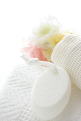 white towel and bathing stone for life style image