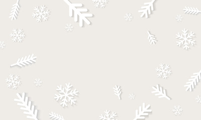 Obraz premium Christmas winter background with pine branches and snowflakes.
