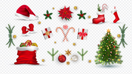 Christmas holidays, realistic icons.