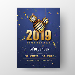 New Year 2019 Party Flyer or Poster Design.