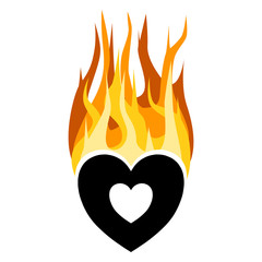 Flaming heart. Black burning heart. Vector illustration for design and WEB.