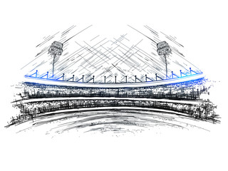 Sketch of cricket stadium view for Cricket tournament poster or banner design.