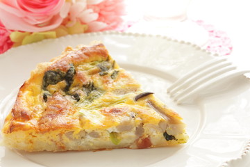 French food, Piece of shimeji mushroom and bacon quiche