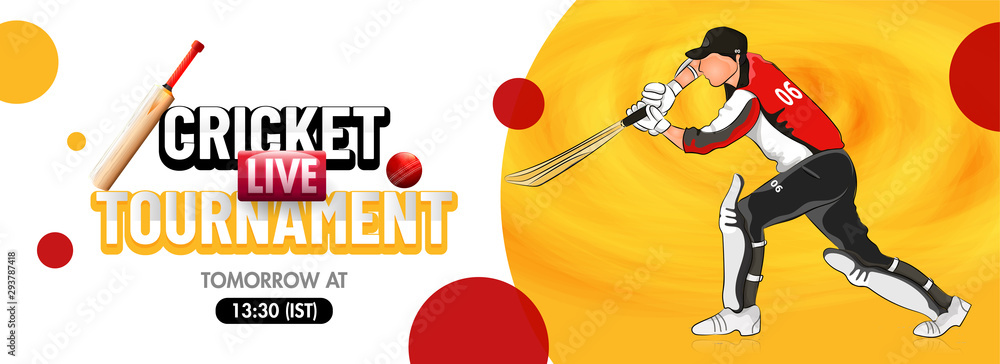 Wall mural Live Cricket Tournament header or banner design with illustration of batsman in paying action on abstract background.