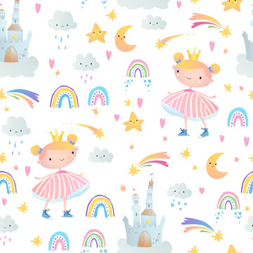 Seamless pattern with princesses.