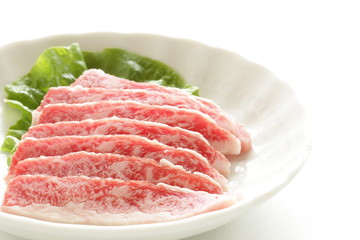 Freshness Japanese marble beef Wagyu on dish for freshness ingredient