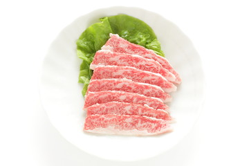 Freshness Japanese marble beef Wagyu on dish for freshness ingredient