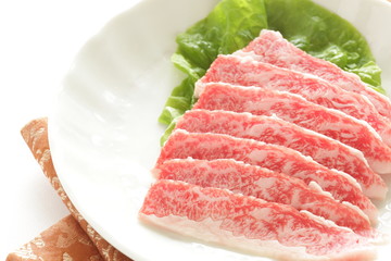Freshness Japanese marble beef Wagyu on dish for freshness ingredient