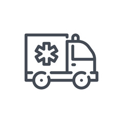 Ambulance line icon. First aid vehicle vector outline sign.