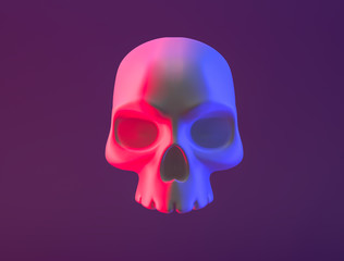 3d human skull isolated neon red and blue