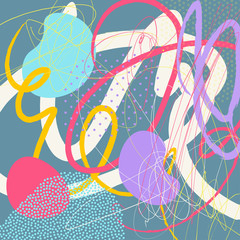 Creative doodle hand drawn art header with different shapes and textures. Collage. Vector