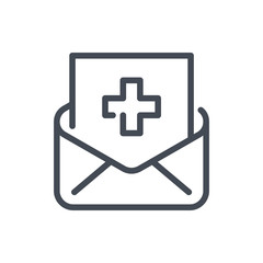 Hospital notification line icon. Email with doctor's prescription vector outline sign.