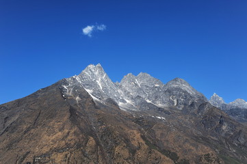 Himalayan mountains. Trekking to Everest. The tops of the mountains are covered with snow.