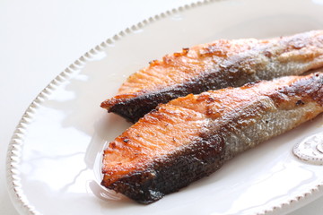 Pan fried salmon fillet fish on dish