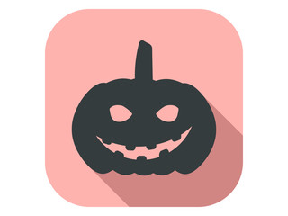 Evil Pumpkin flat icon with long shadow. Halloween, October 31st. Vector illustration