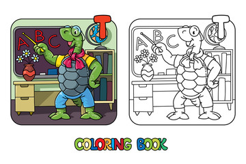 Turtle teacher ABC coloring book. Alphabet T