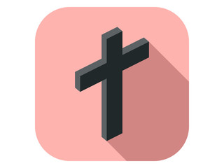 Obraz premium Cross isometric icon with long shadow. Vector Illustration