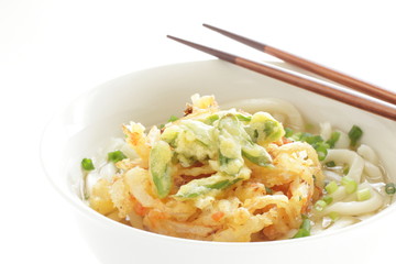 green asparagus Tempura and Udon noodles