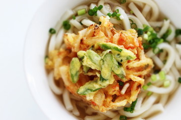 green asparagus Tempura and Udon noodles