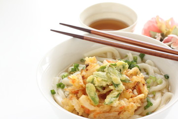 green asparagus Tempura and Udon noodles