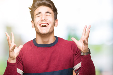 Young handsome man over isolated background celebrating mad and crazy for success with arms raised and closed eyes screaming excited. Winner concept