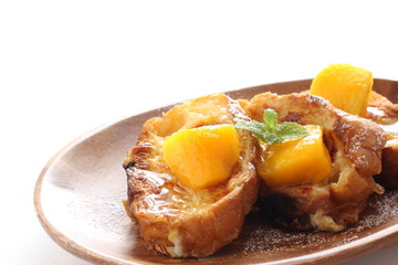 Mango and French toast with mint for gourmet breakfast image