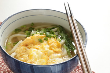 Japanese food, scrambled egg and udon noodles